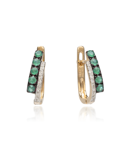 Geltono aukso auskarai su deimantais ir smaragdais