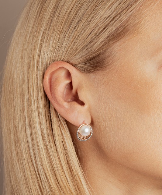 Kuldkõrvarõngad pärli ja tsirkoonidega Goldinga 00847