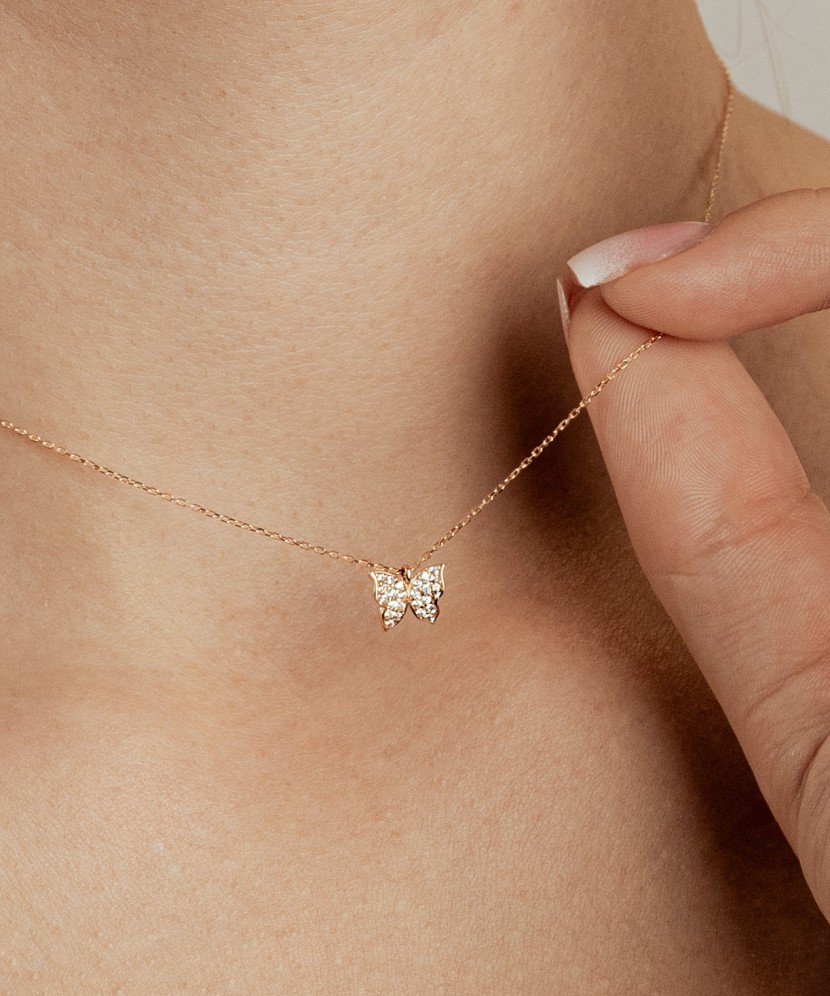 Kuldkett tsirkoonist ripatsiga "Liblikas"