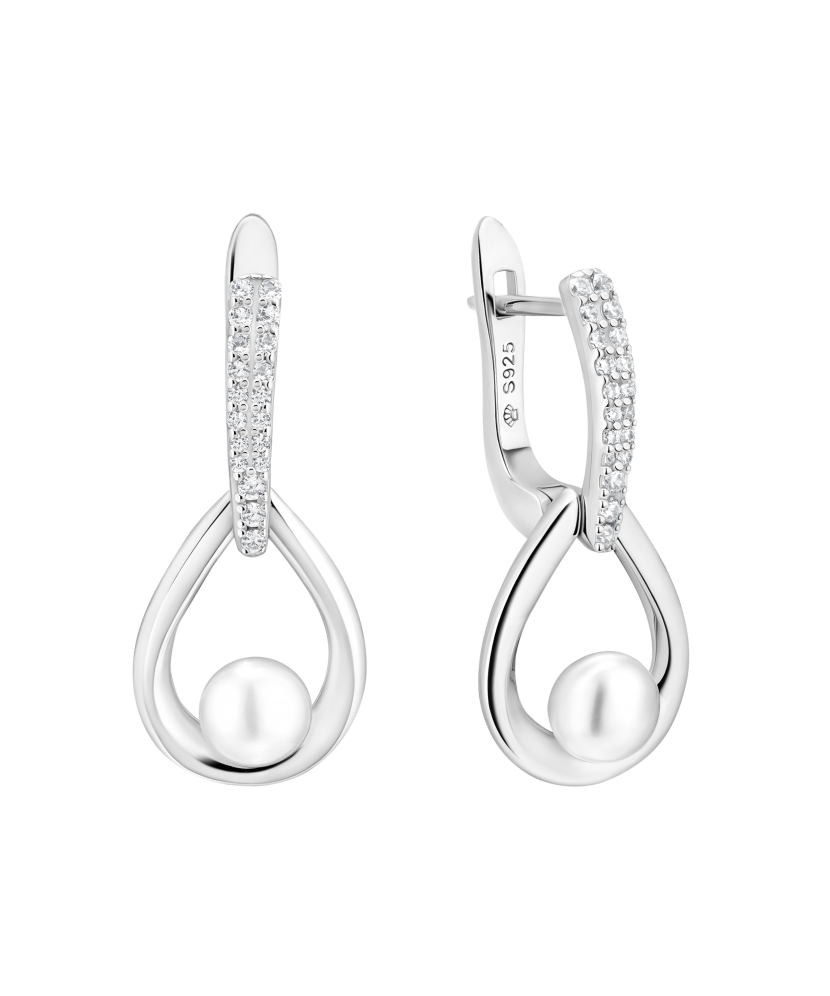 Hõbekõrvarõngad pärlite ja tsirkoonidega