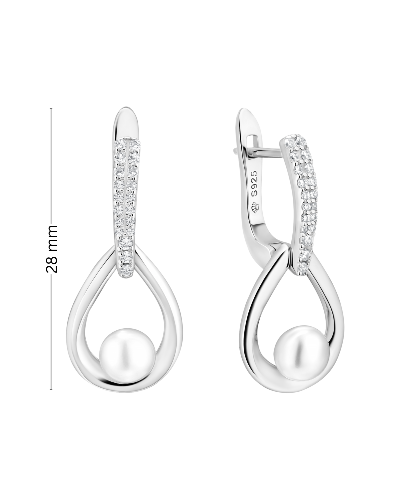 Hõbekõrvarõngad pärlite ja tsirkoonidega