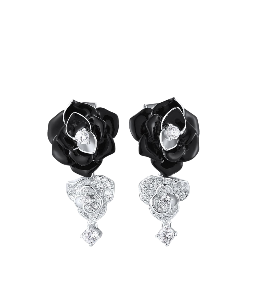 Серьги из серебра с эмалью и цирконами