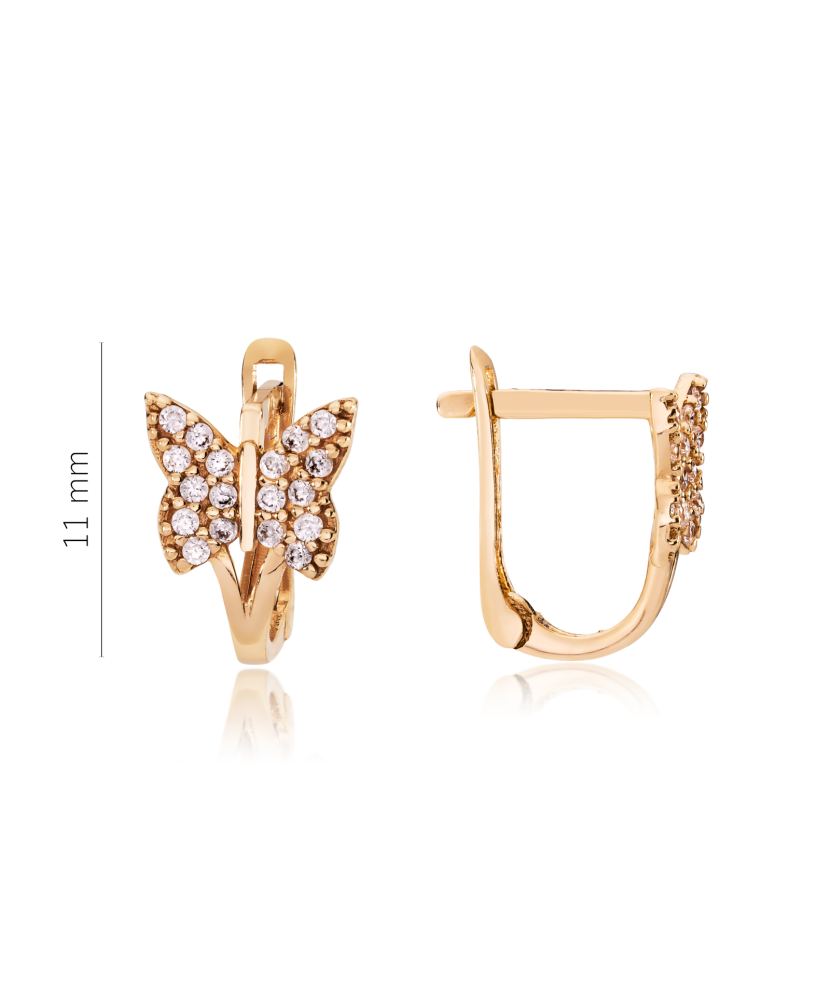 Золотые серьги с цирконами "Бабочка"