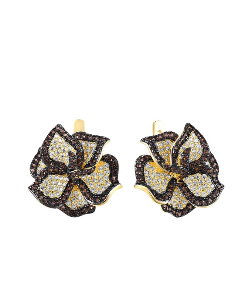 Серебряные позолоченные серьги со шпинелями и цирконами