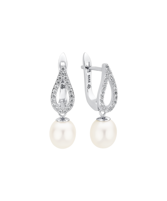 Hõbekõrvarõngad pärlite ja tsirkoonidega