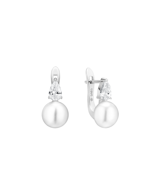 Hõbekõrvarõngad pärlite ja tsirkoonidega