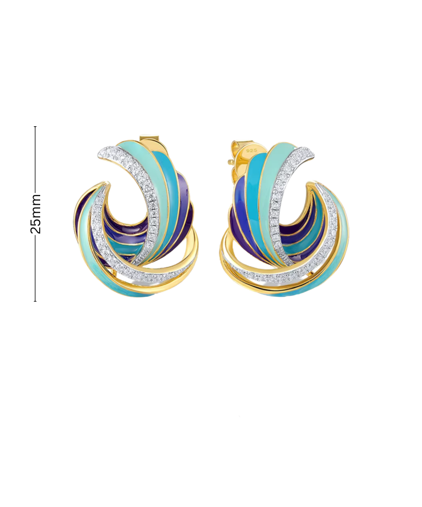 Позолоченные серьги из серебра с эмалью и цирконами