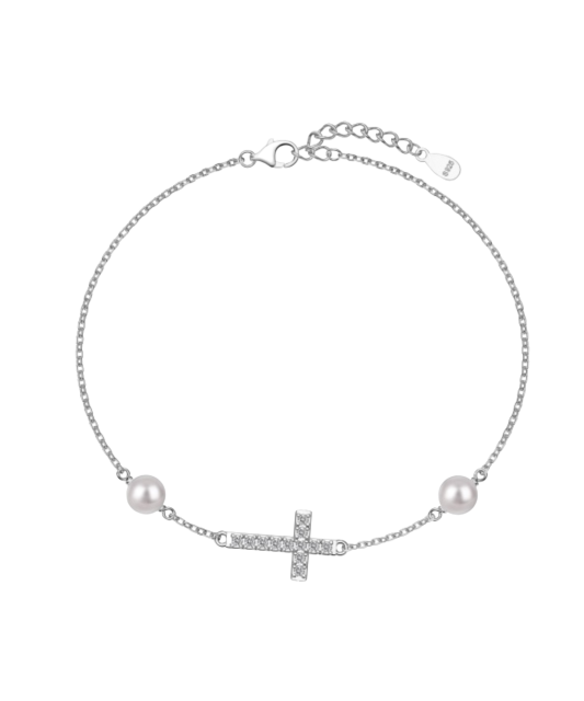 Серебряный браслет с жемчугом и цирконами