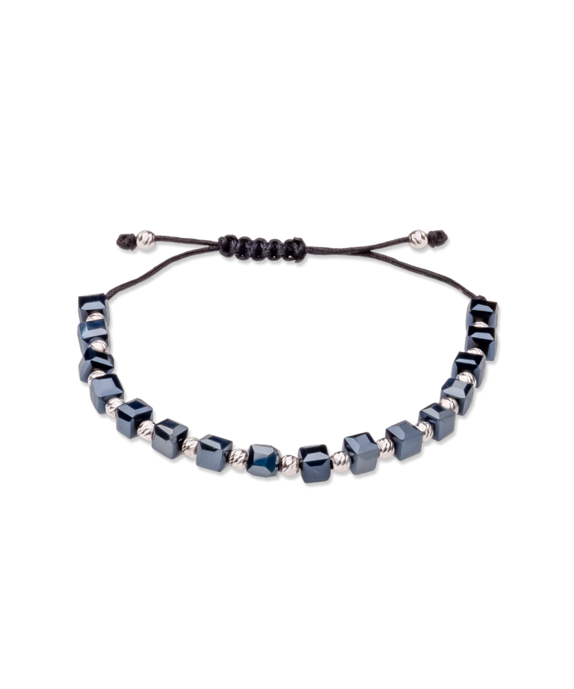 Mustast niidist käevõru hõbeda ja hematiitidega