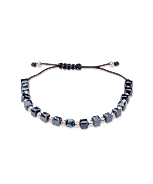 Mustast niidist käevõru hõbeda ja hematiitidega