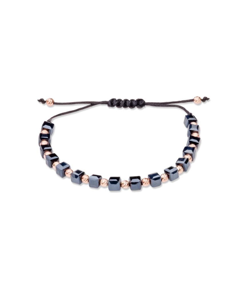 Mustast niidist käevõru hõbeda ja hematiitidega