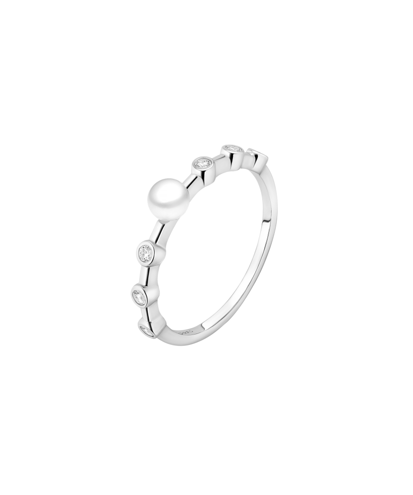 Hõbesõrmus pärli ja  tsirkoonidega