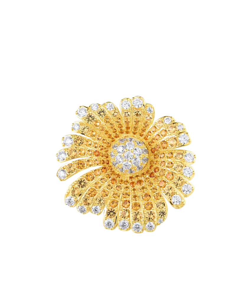 Кольцо из золочёного серебрасо шпинелями и фианитами