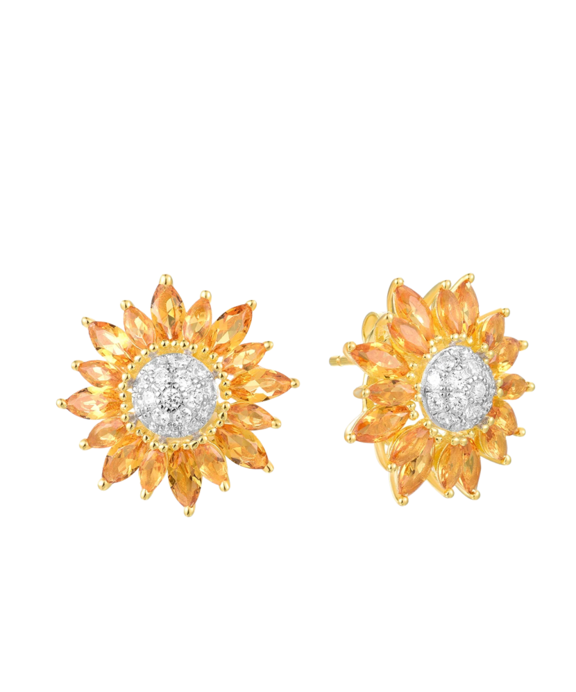 Серебряные позолоченные серьги со шпинелями и цирконами