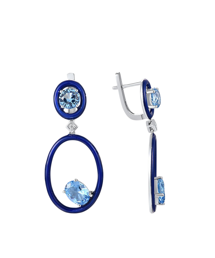 Серьги из серебра с цирконами и эмалью