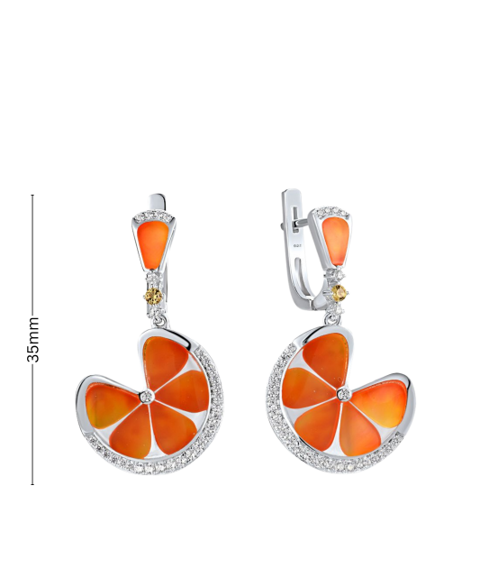 Серьги из серебра с цирконами и эмалью