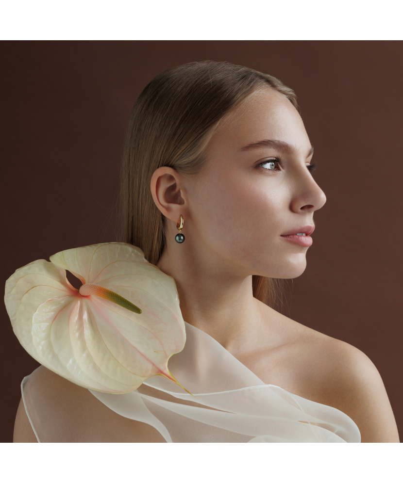 Позолоченные серебряные серьги с таитянским жемчугом