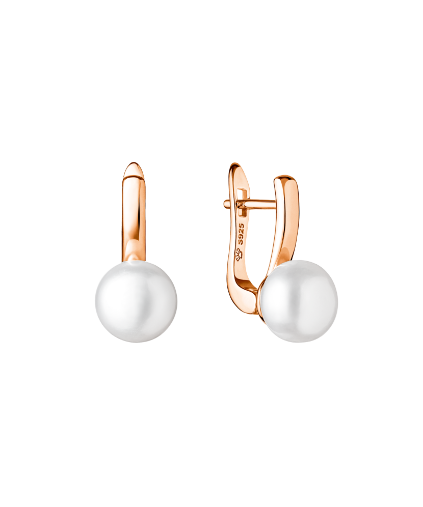 Позолоченные серьги из серебра с жемчугом