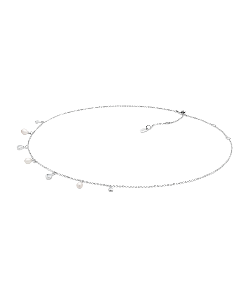 Серебряная цепочка с жемчужной подвеской и цирконами