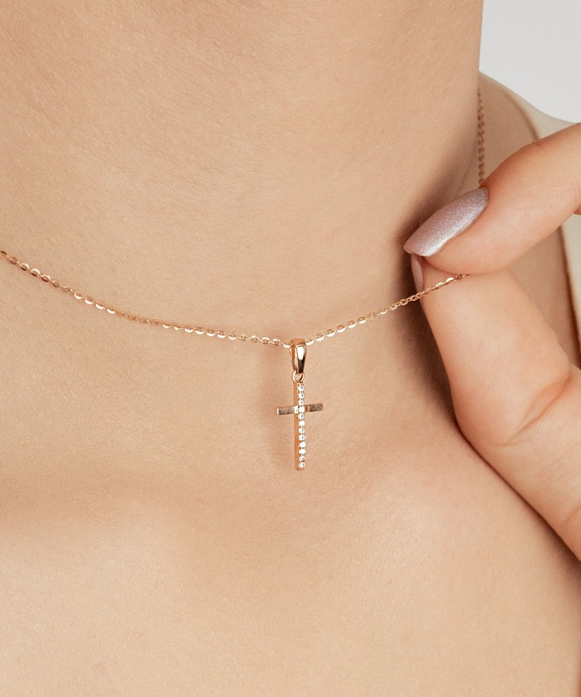 Золотой подвеска с цирконами "Крестик"