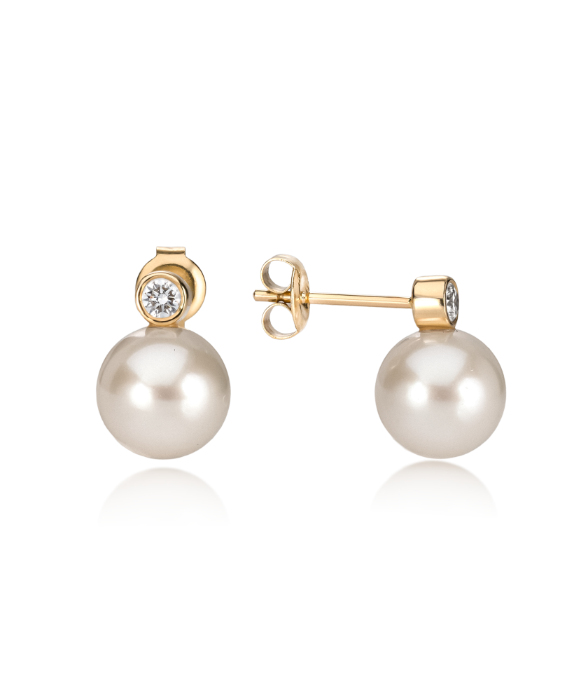 Kollase kulla kõrvarõngad teemantide ja pärlitega