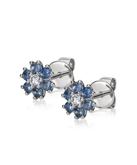 Valgest kullast kõrvarõngad safiiride ja briljantidega