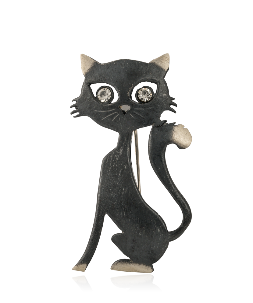 Серебряная брошь с кристаллами "Кошка"