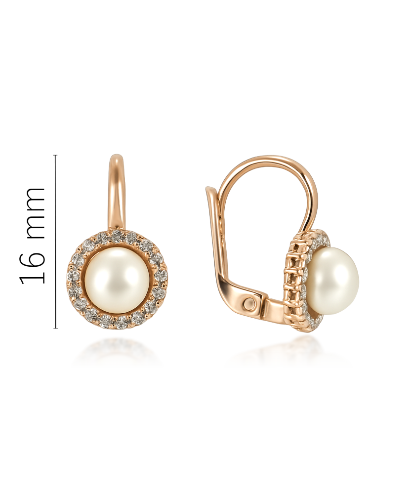 Kuldkõrvarõngad pärlite ja tsirkoonidega