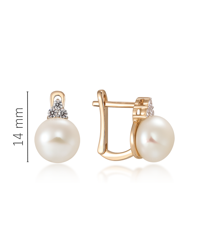 Kuldkõrvarõngad pärlite ja tsirkoonidega