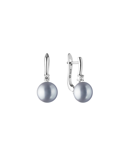 Серьги из серебра с жемчугом и цирконами