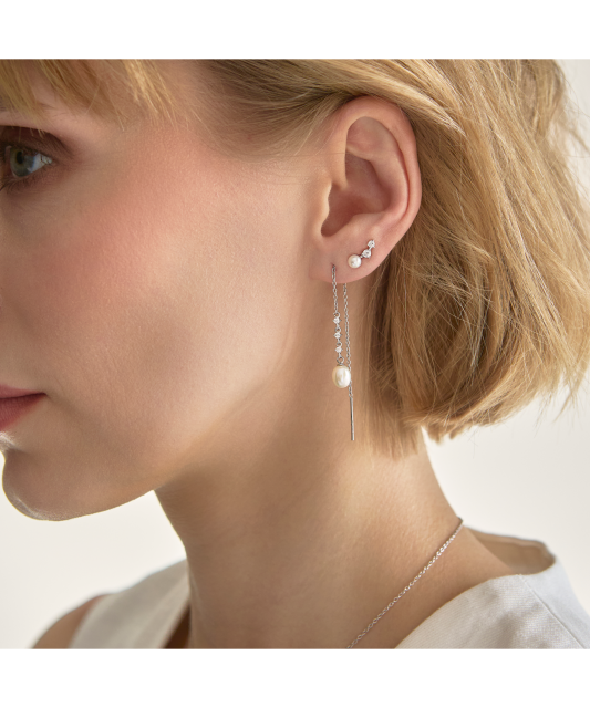 Hõbekõrvarõngad pärlite ja tsirkoonidega