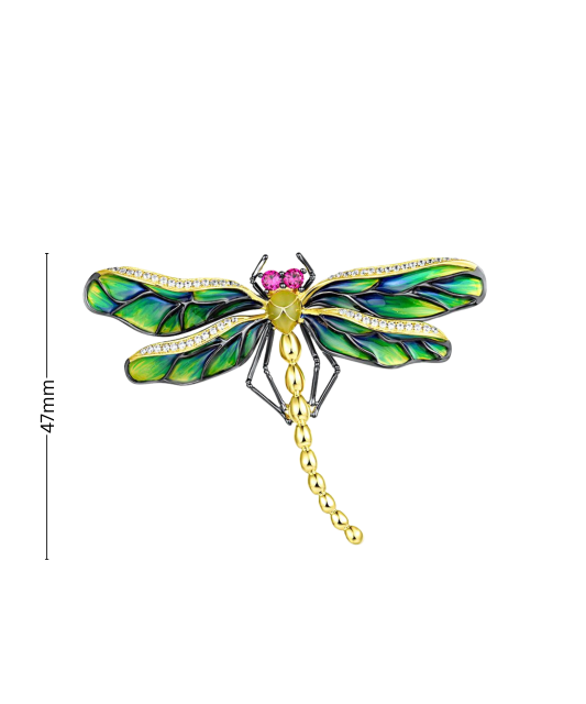 Kullatud hõbedane pross nano-rubiinide, emaili ja tsirkoonidega