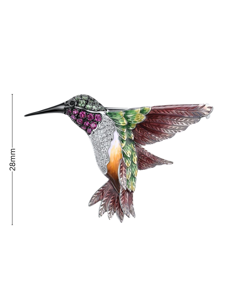 Kullatud hõbedane pross nano-rubiinide, emaili ja tsirkoonidega