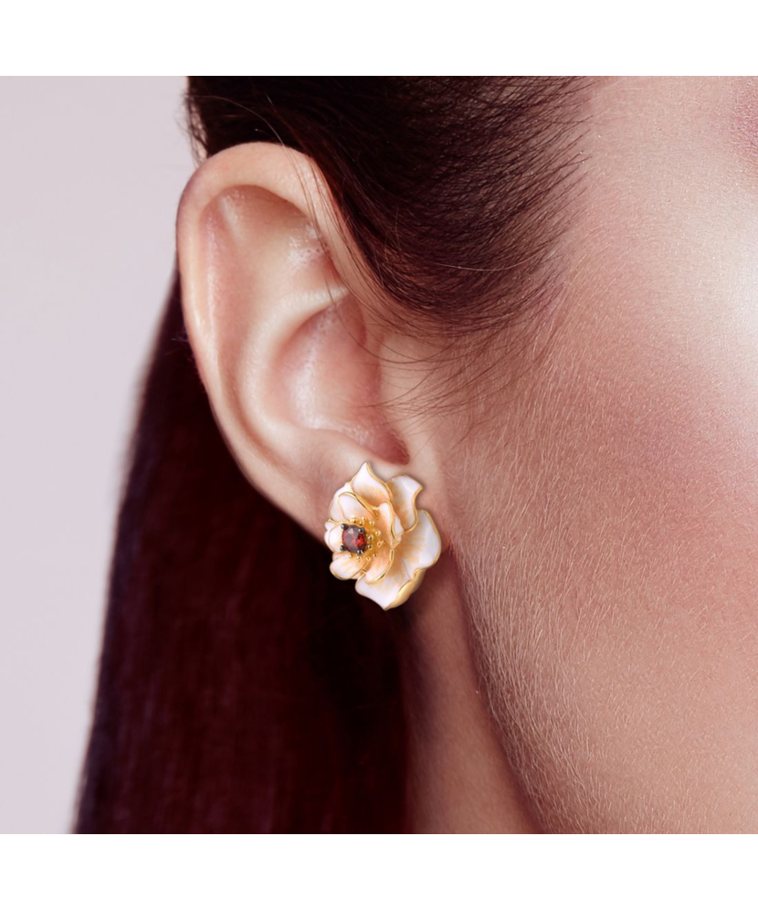 Серебряные позолоченные серьги с цирконом и эмаль