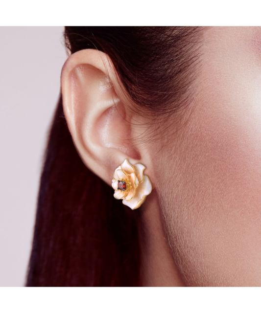 Серебряные позолоченные серьги с цирконом и эмаль