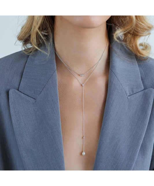 Hõbekett pärlist ripatsi ja tsirkoonidega