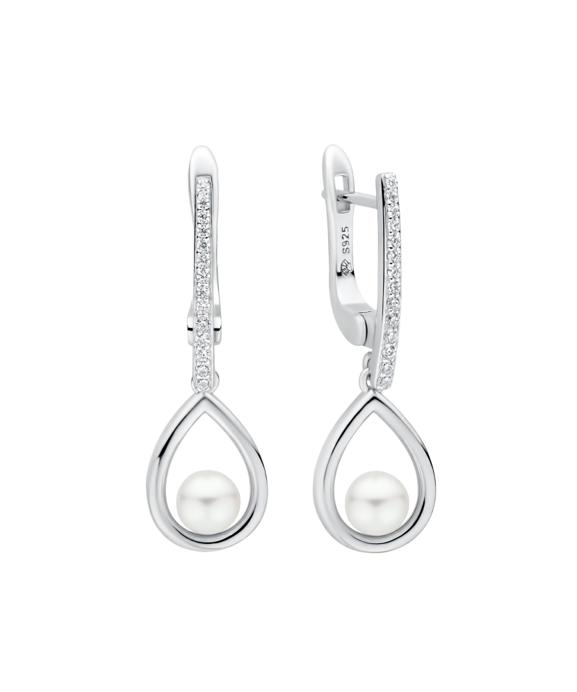 Hõbekõrvarõngad pärlite ja tsirkoonidega