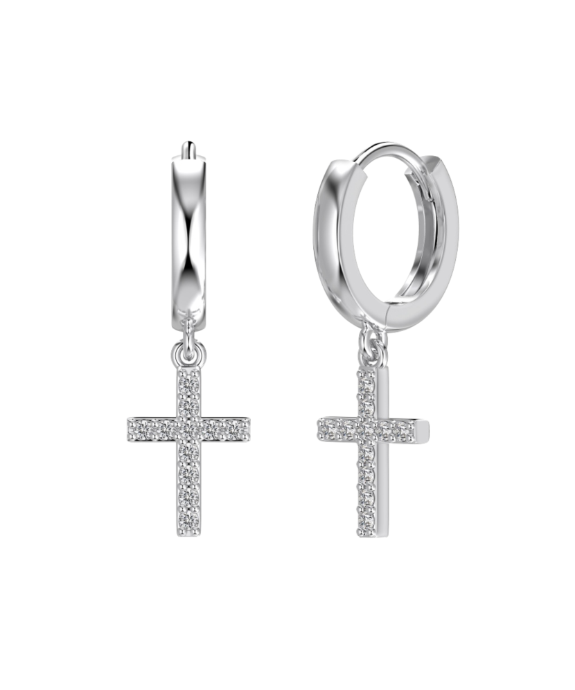 Серьги из серебра с цирконом "Кресты"