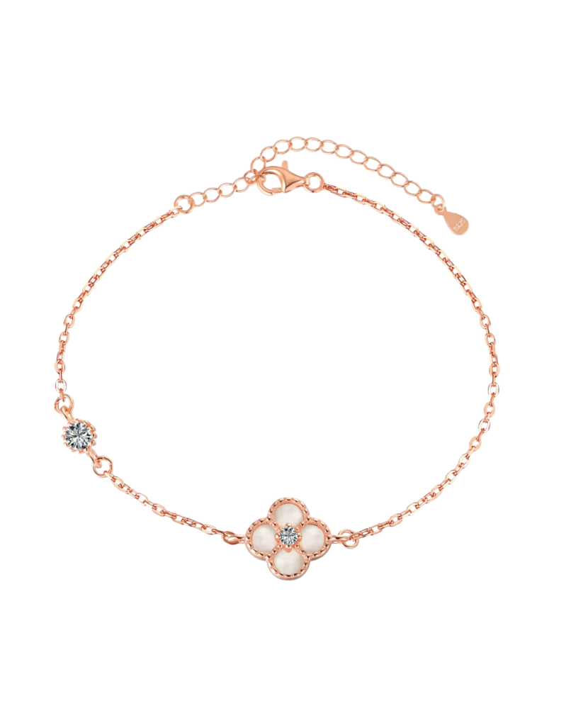 Kullatud hõbedane käevõru tsirkoonide ja pärlmutteriga