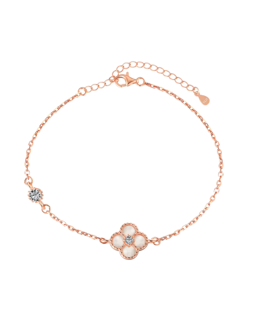 Kullatud hõbedane käevõru tsirkoonide ja pärlmutteriga