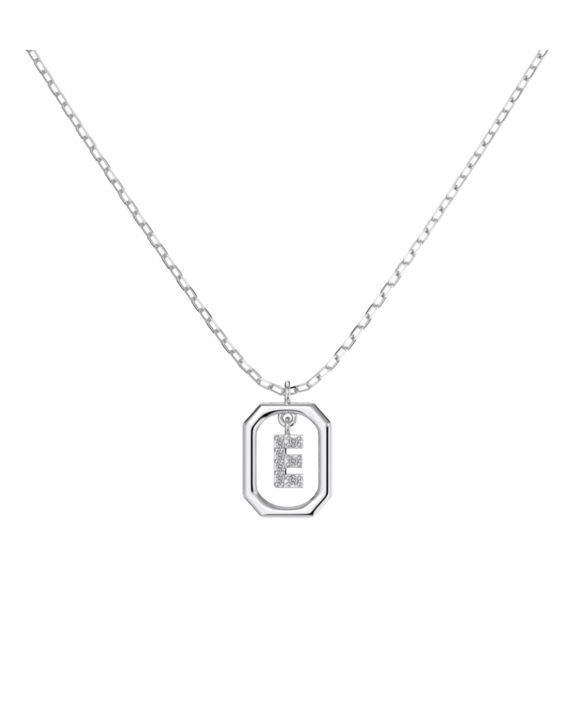 Hõbedane kett tsirkooniga ripatsiga "Täht E"