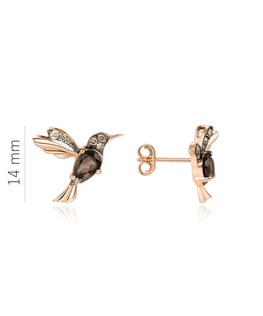 Золотые серьги с дымчатым кварцем и бриллиантами