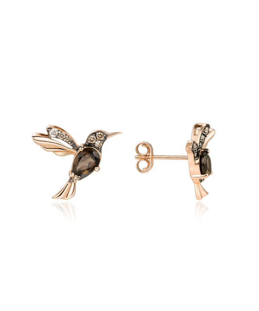 Золотые серьги с дымчатым кварцем и бриллиантами