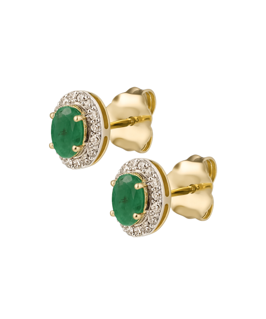 Kollase kulla kõrvarõngad smaragdide ja teemantidega