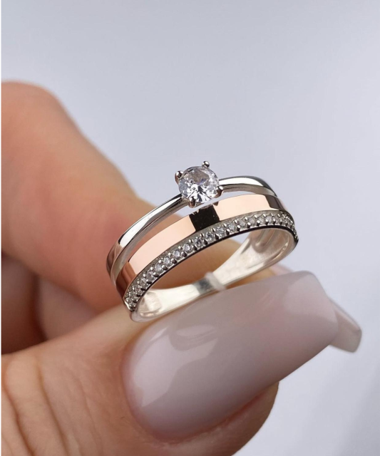 Hõbesõrmus kullatud tsirkoonidega