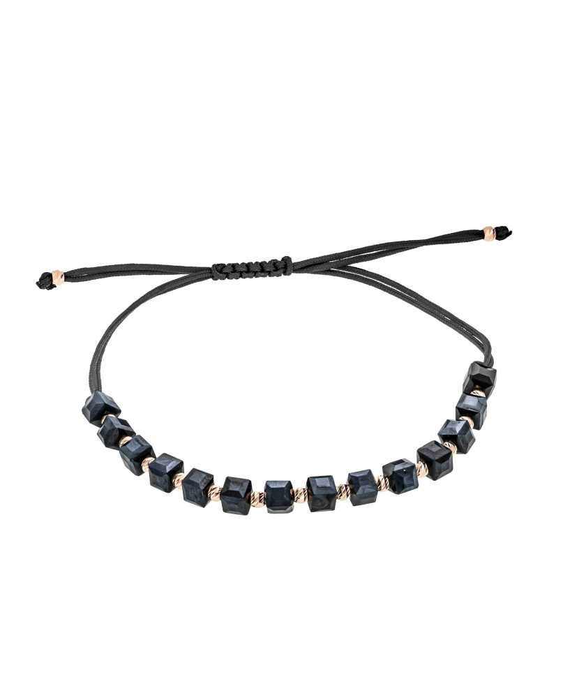 Mustast lõngast käevõru kulla ja Hematiitidega