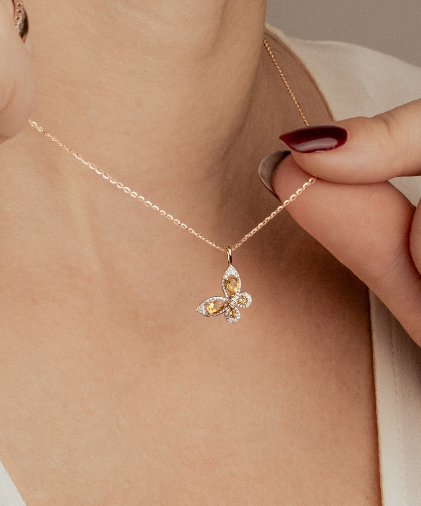 Подвеска из желтого золота с бриллиантами и цитринами