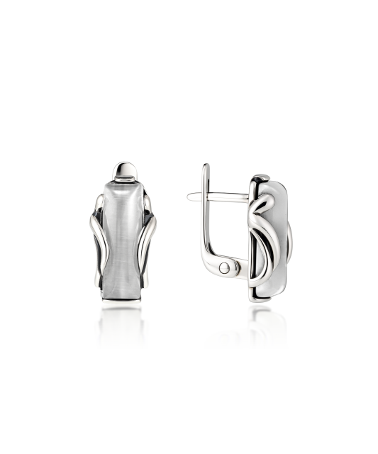 Серьги из серебра с камнем кошачий глаз