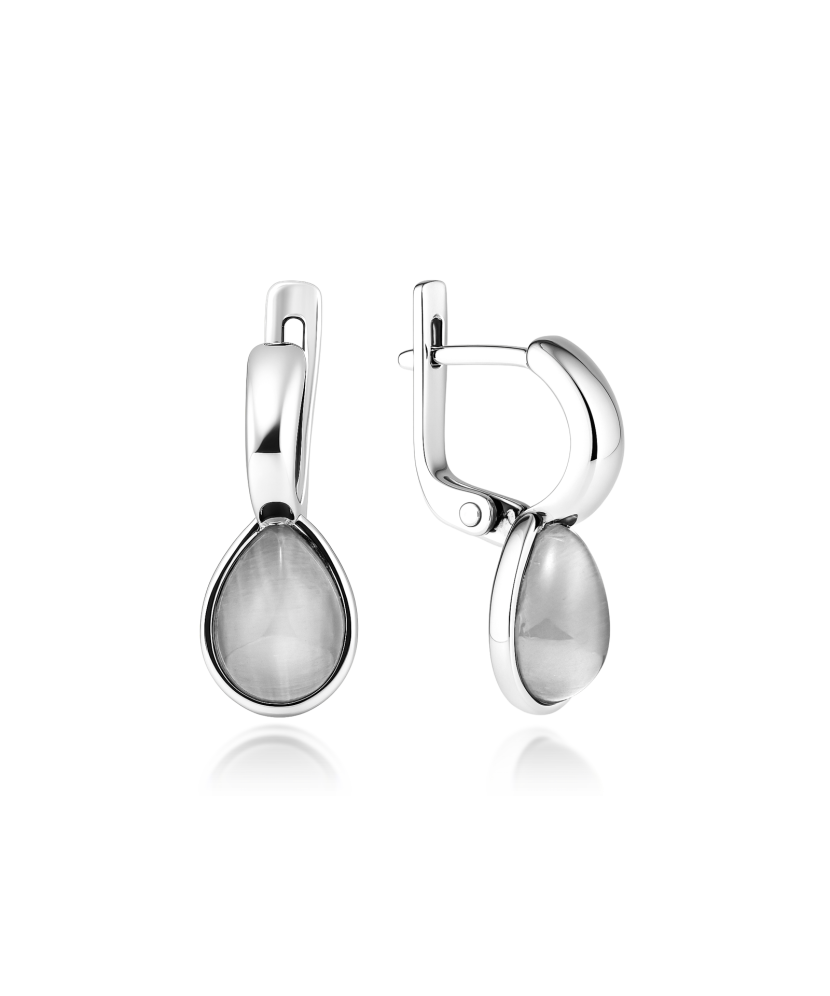 Серьги из серебра с камнем кошачий глаз