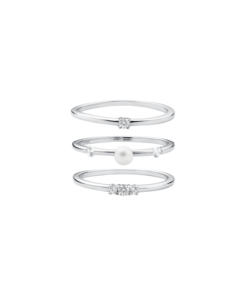 Sidabrinis žiedas su perlu ir cirkoniais